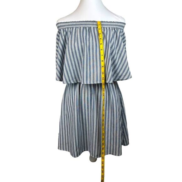 Show Me Your Mumu Dress Womens Size M Blue Stripe Off Shoulder Summer Mini Boho - Picture 6 of 9